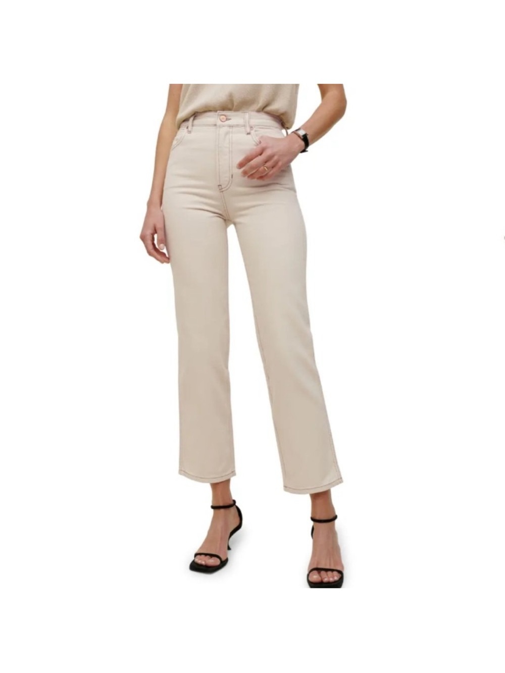 Reformation Cropped Straight Jeans in Cream